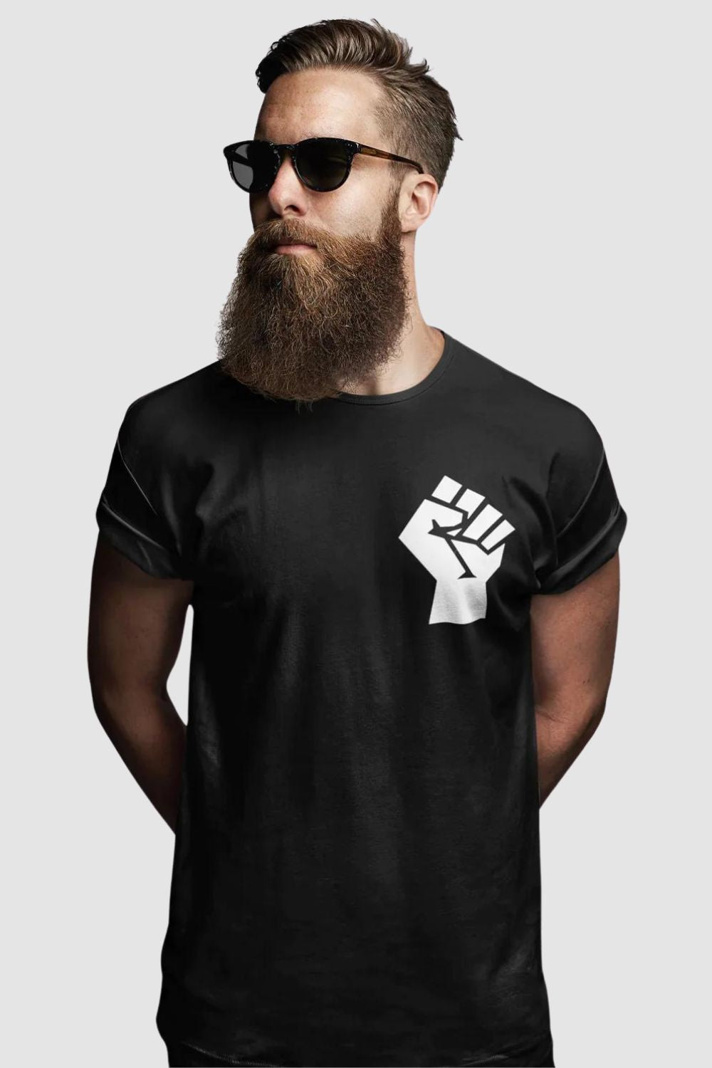 Raised Fist Graphic Printed Black Tshirt