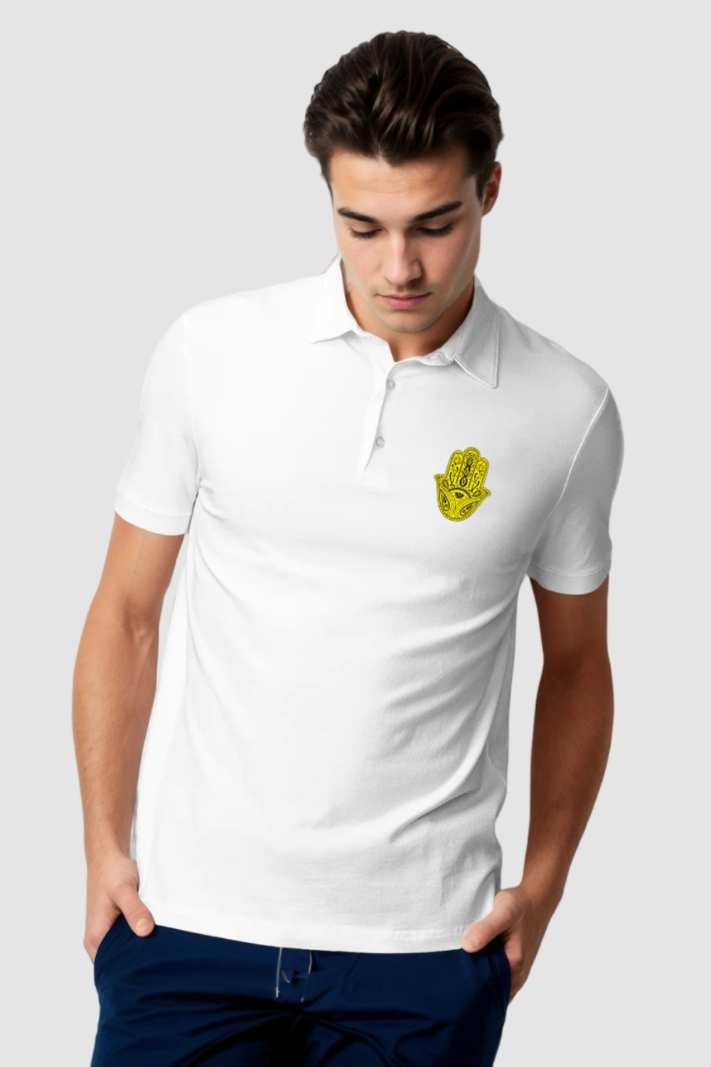 Hand Art Pocket Printed White Polo Tshirt