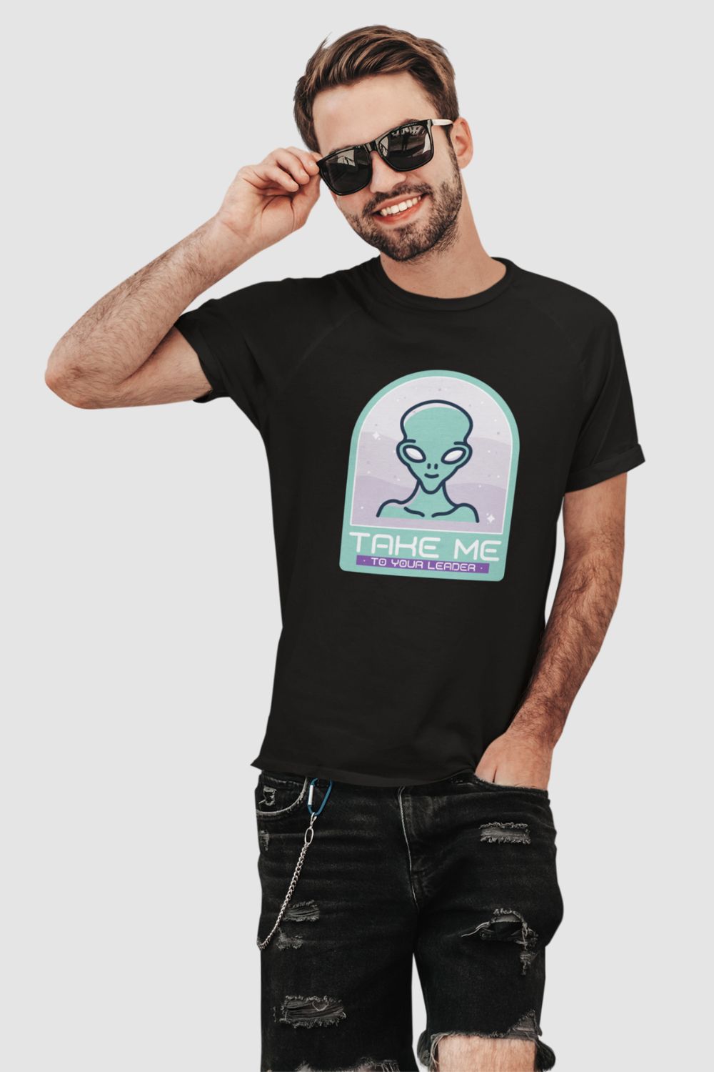 Take Me To Your Leader Graphic Printed Black Tshirt