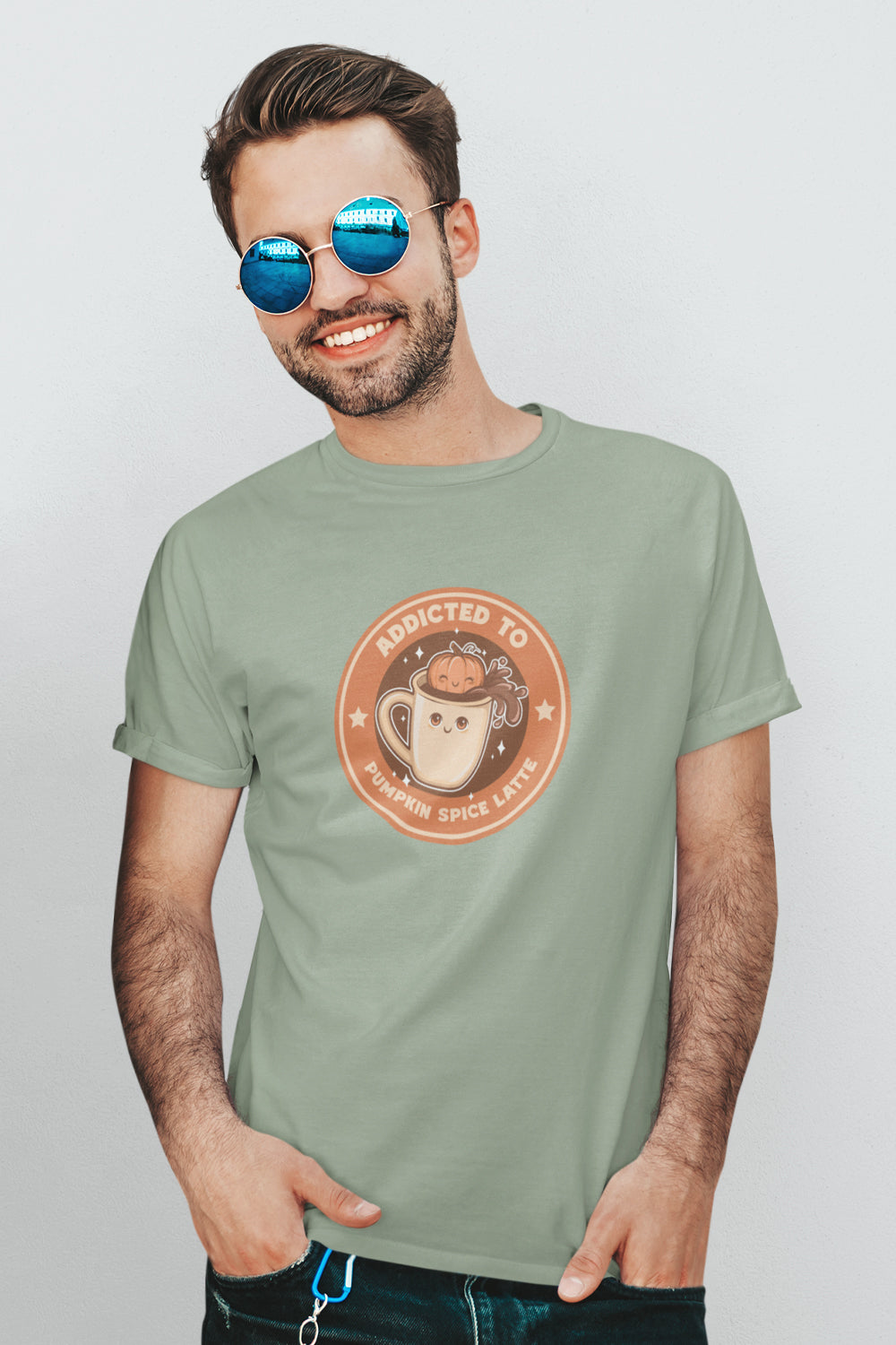 Addicted To Pumpkin Spice Latte Graphic Printed Pastel Green Tshirt