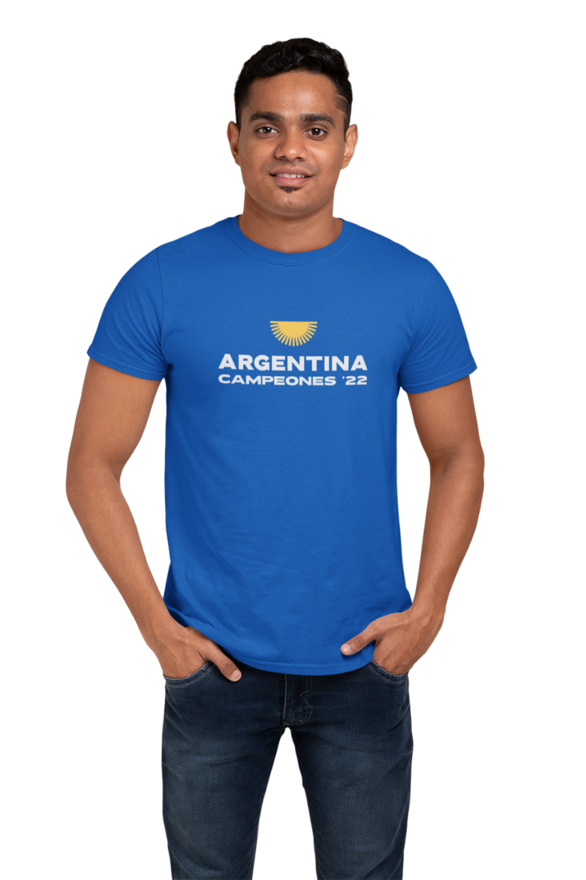 Argentina Campeones Graphic Printed Blue Tshirt