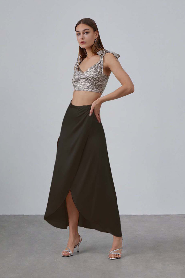 Black Overlap Tie Up Skirt