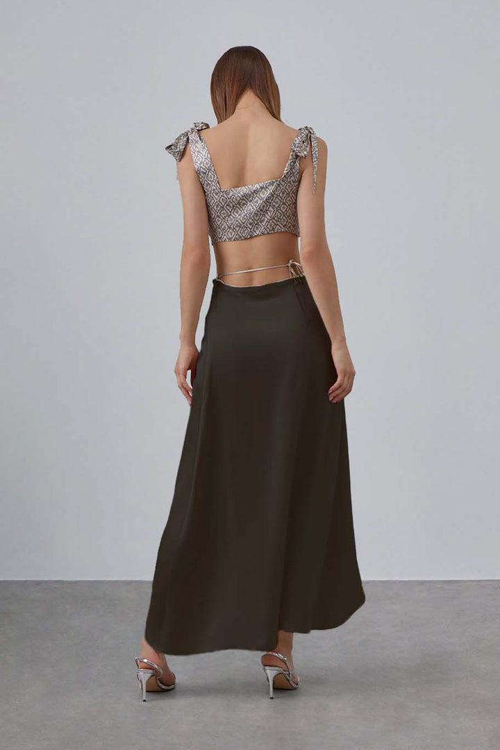 Black Overlap Tie Up Skirt