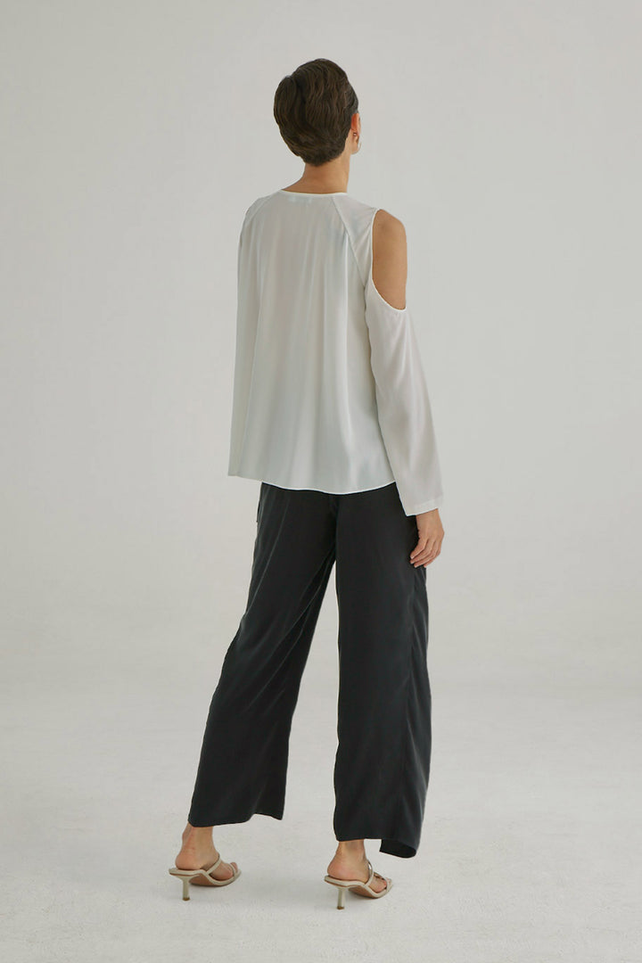 Black Poly Flap Up Slit Pant