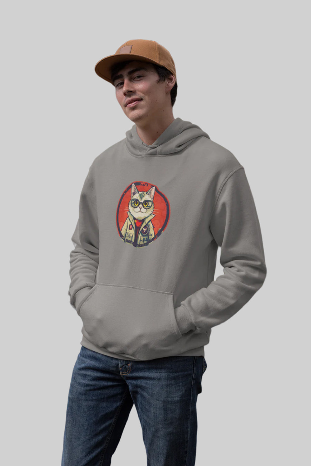 Cat With Glasses Premium Non Zipper Pastel Green Hoodie