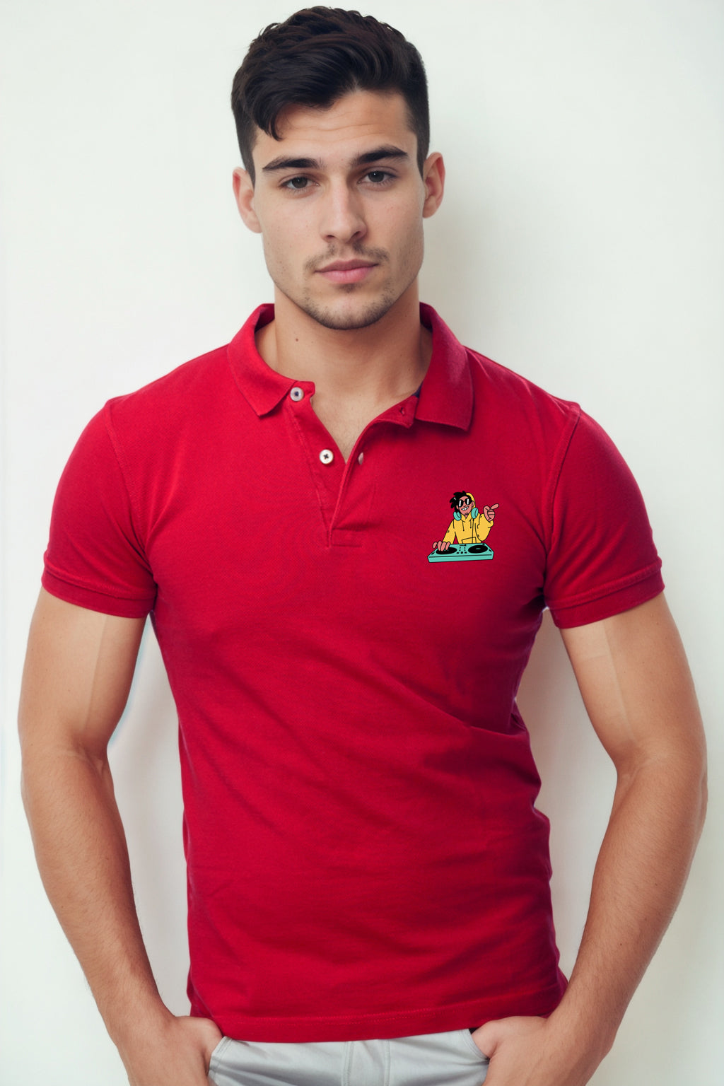 Dj Pocket Printed Red Polo Tshirt