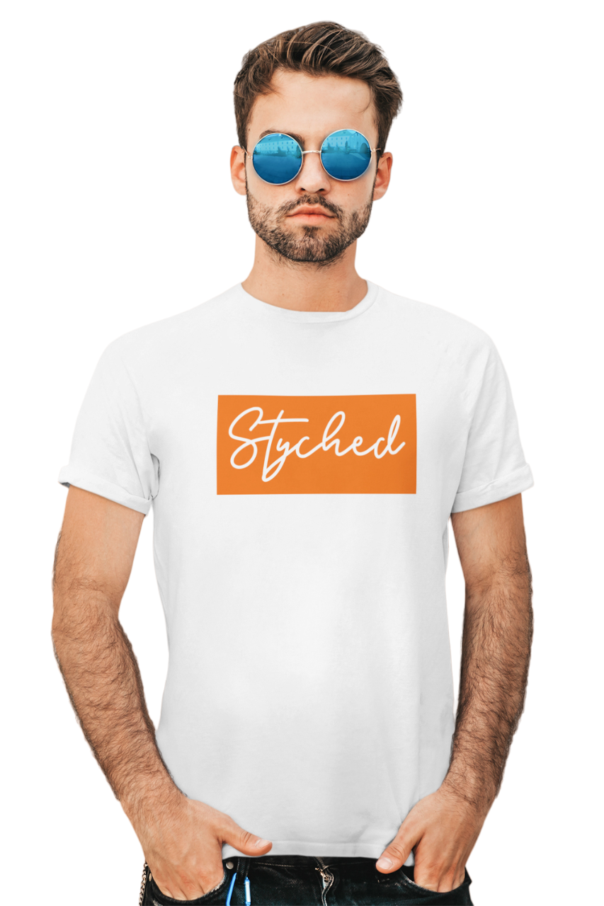 Orange Styched Logo Graphic Printed White Tshirt