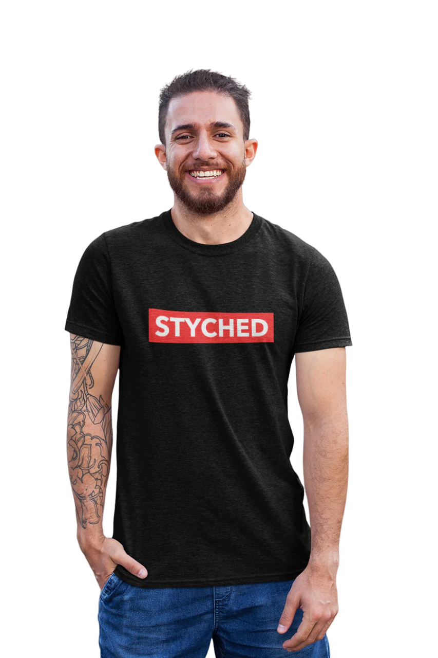 Red Styched Logo Graphic Printed Black Tshirt
