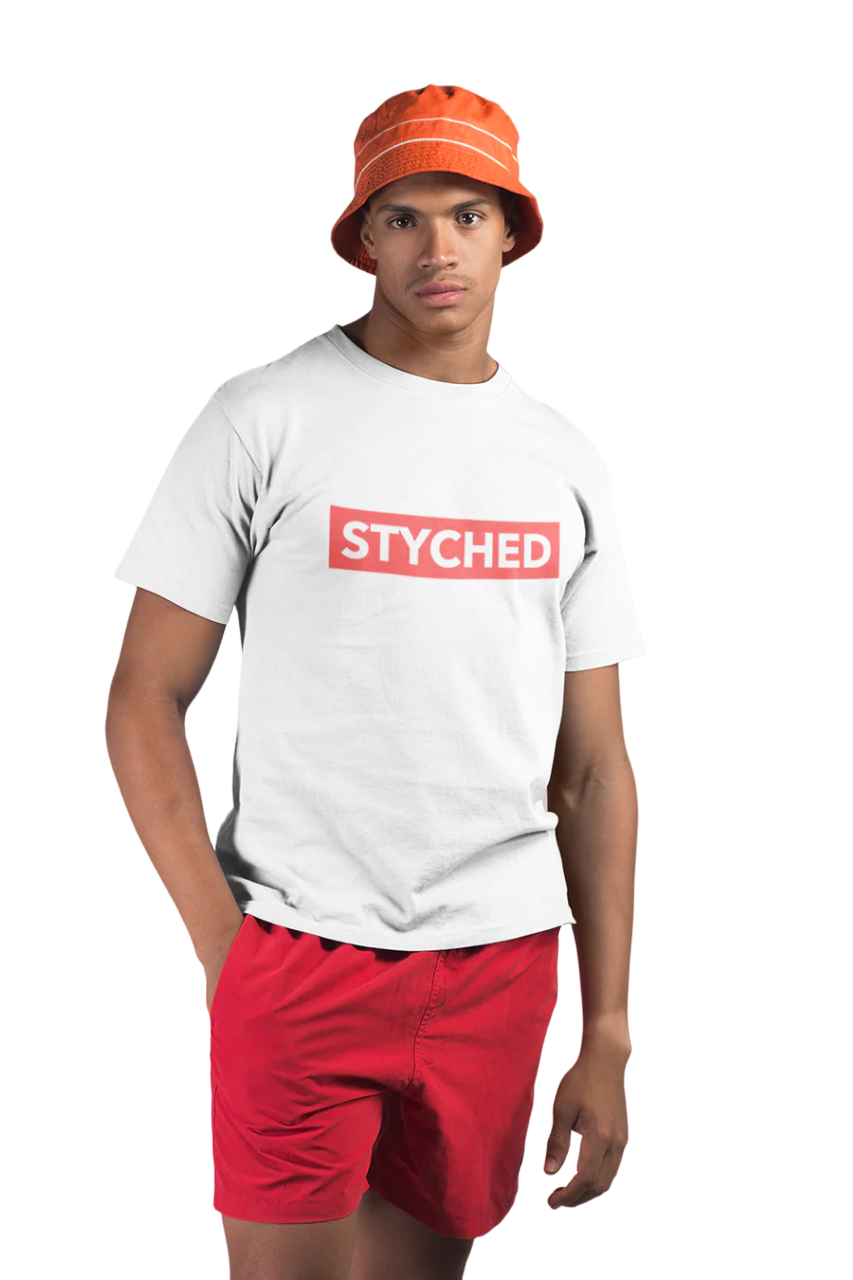Red Styched Logo Graphic Printed White Tshirt