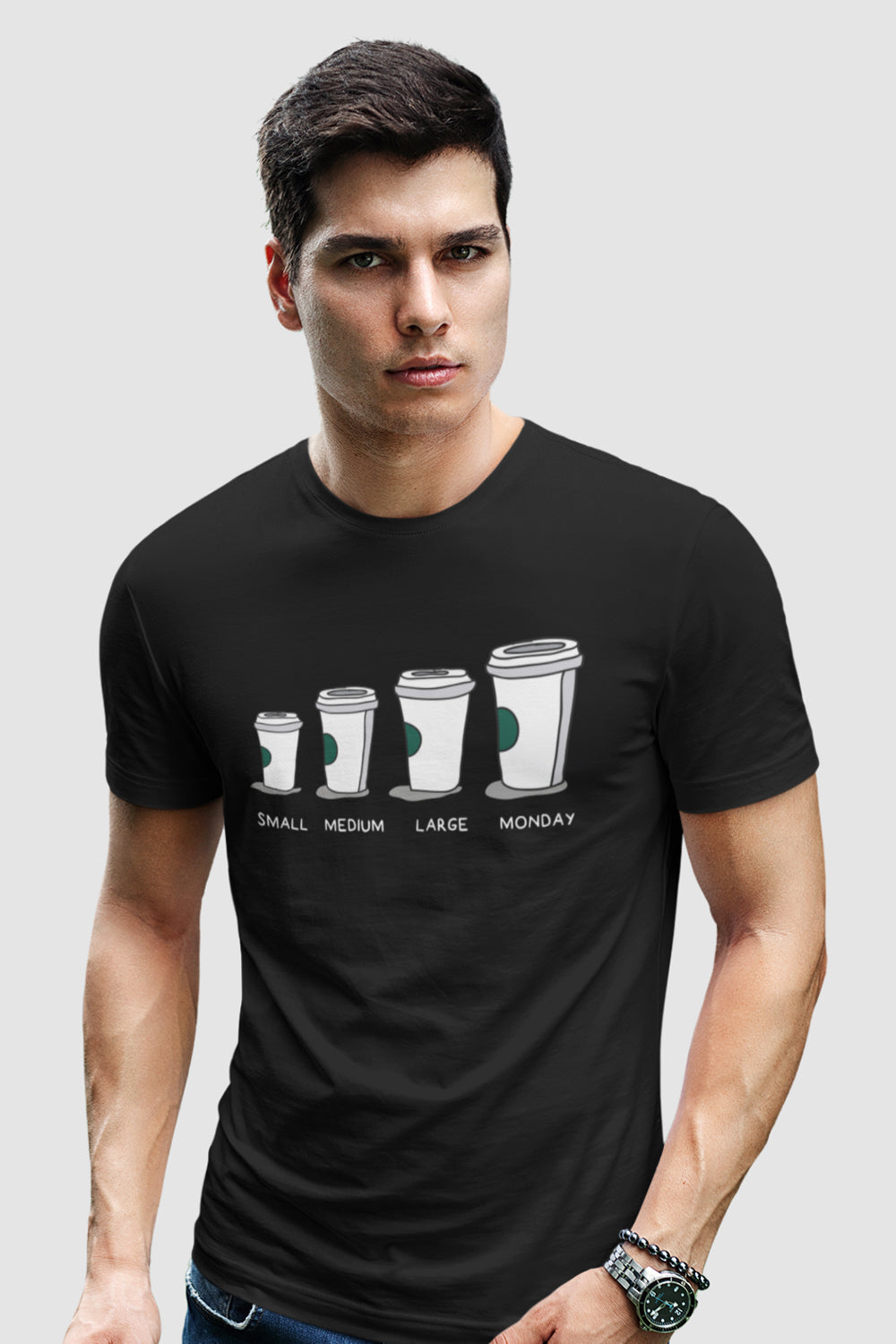 Small to Monday Coffee Graphic Printed Black Tshirt