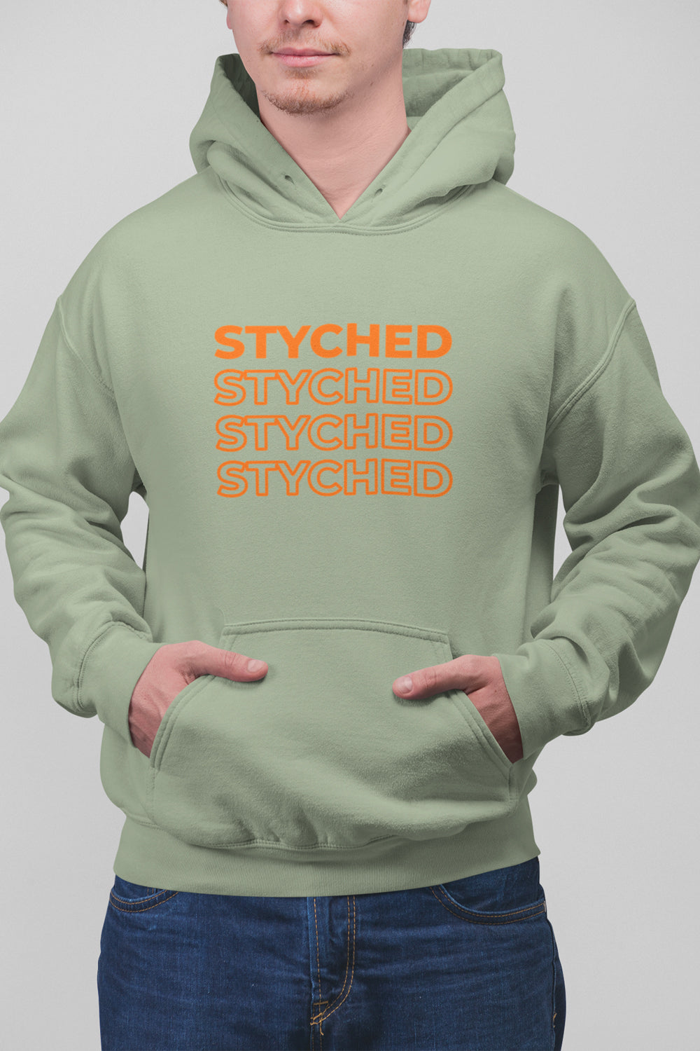 Styched Printed Premium Non Zipper Pastel Green Hoodie