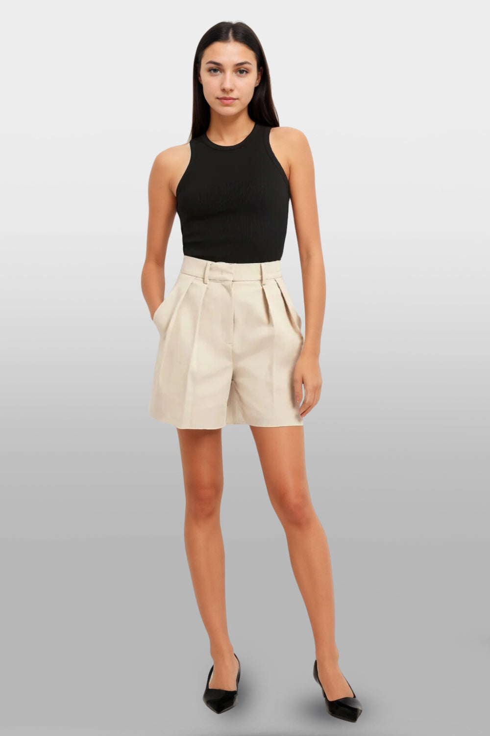 White Tailored Short With Pockets