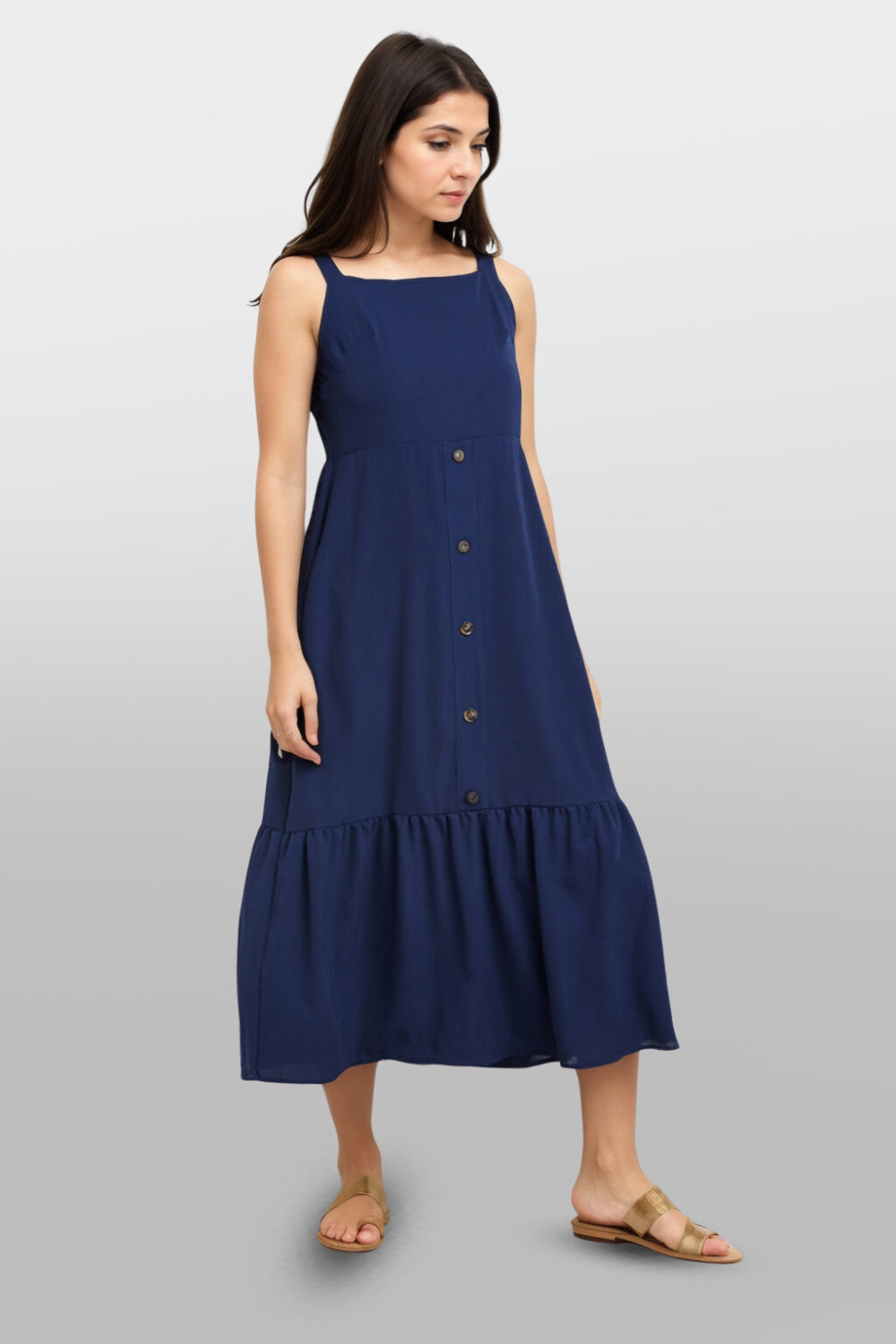 Blue Woven Summer Comfy Flowy Dress