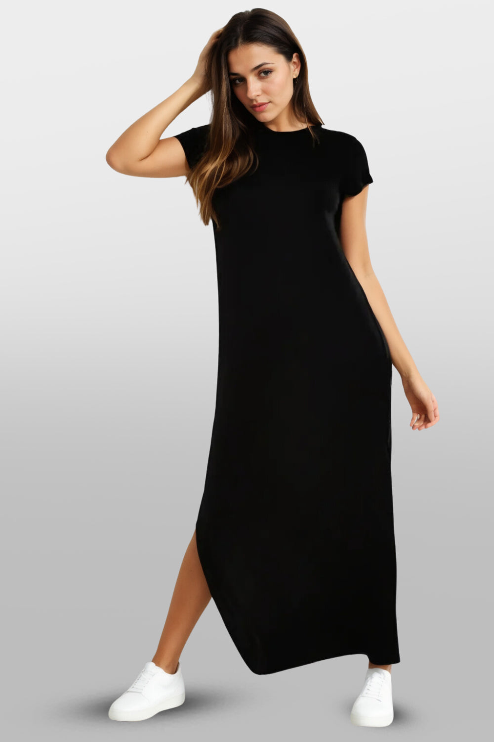 Black double split t shirt maxi dress