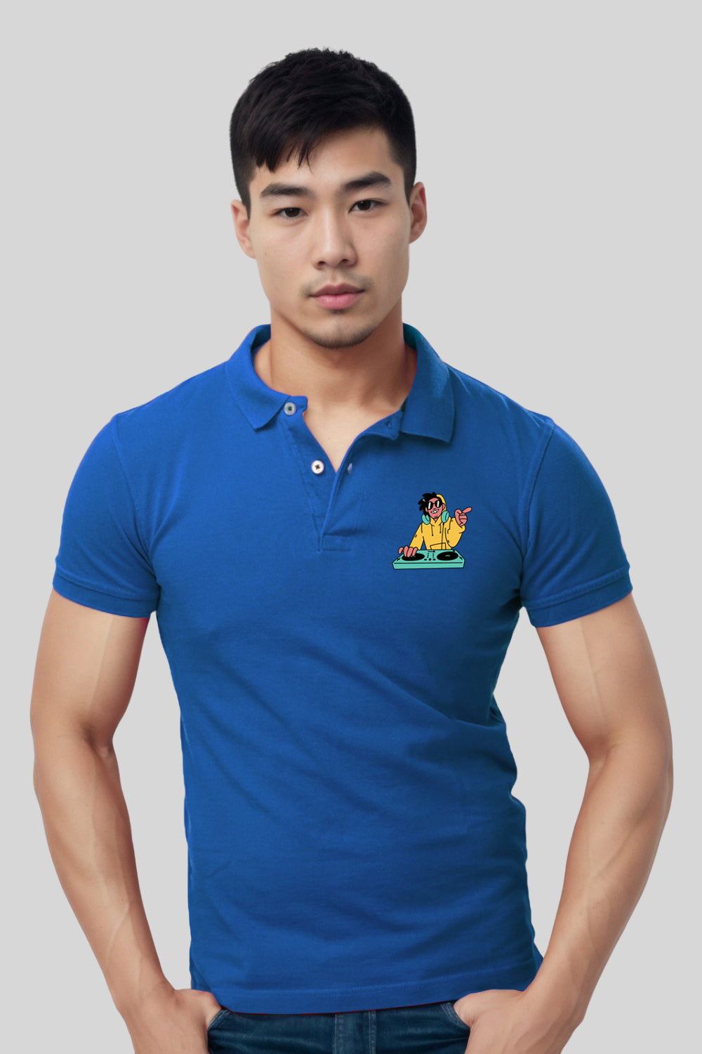 Dj Pocket Printed Blue Polo Tshirt