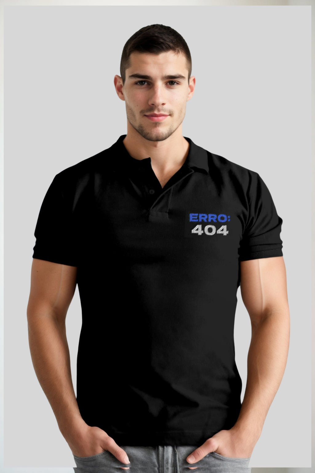 Error 404 Pocket Printed Black Polo Shirt