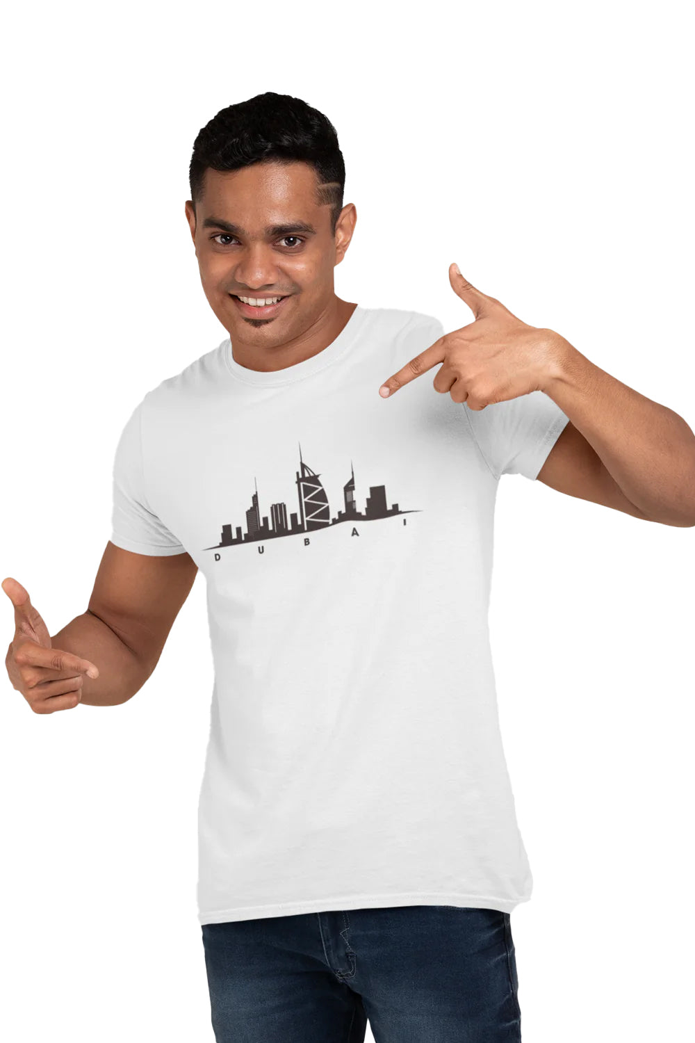 Dubai Skyline Graphic Printed White Tshirt