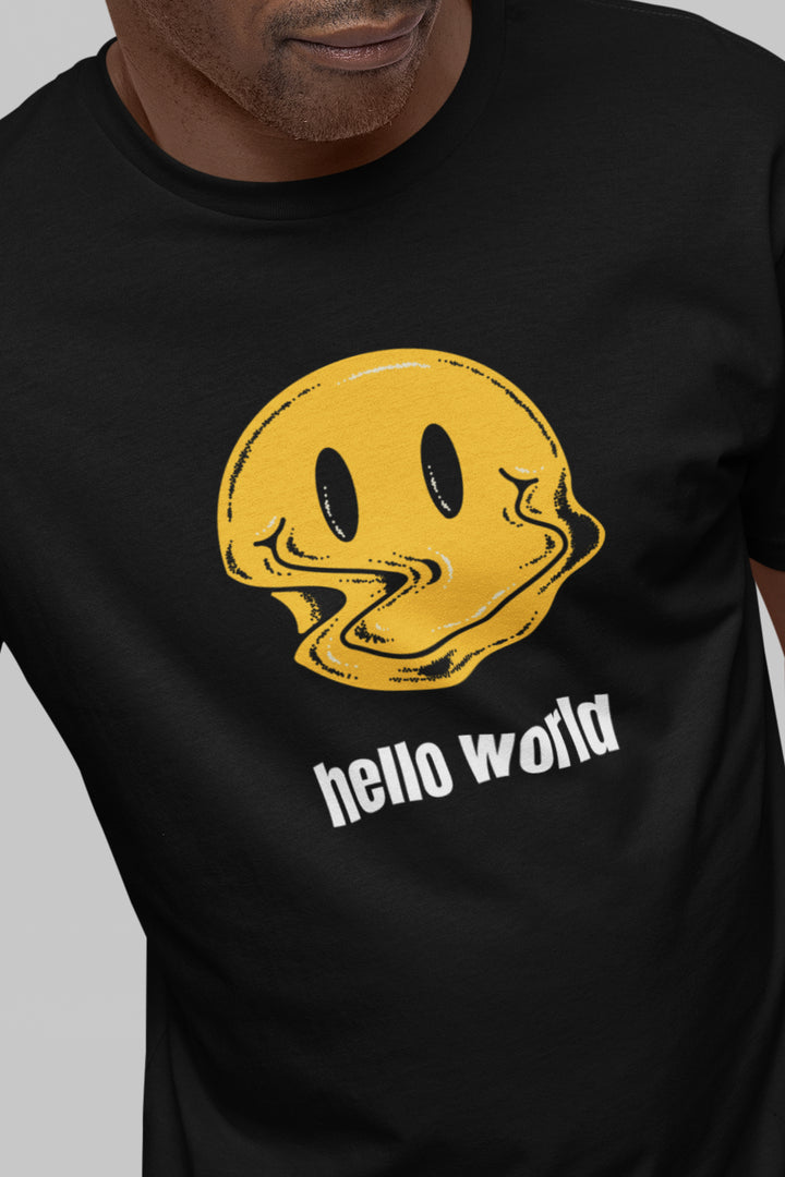 Hello World Graphic Printed Black Tshirt