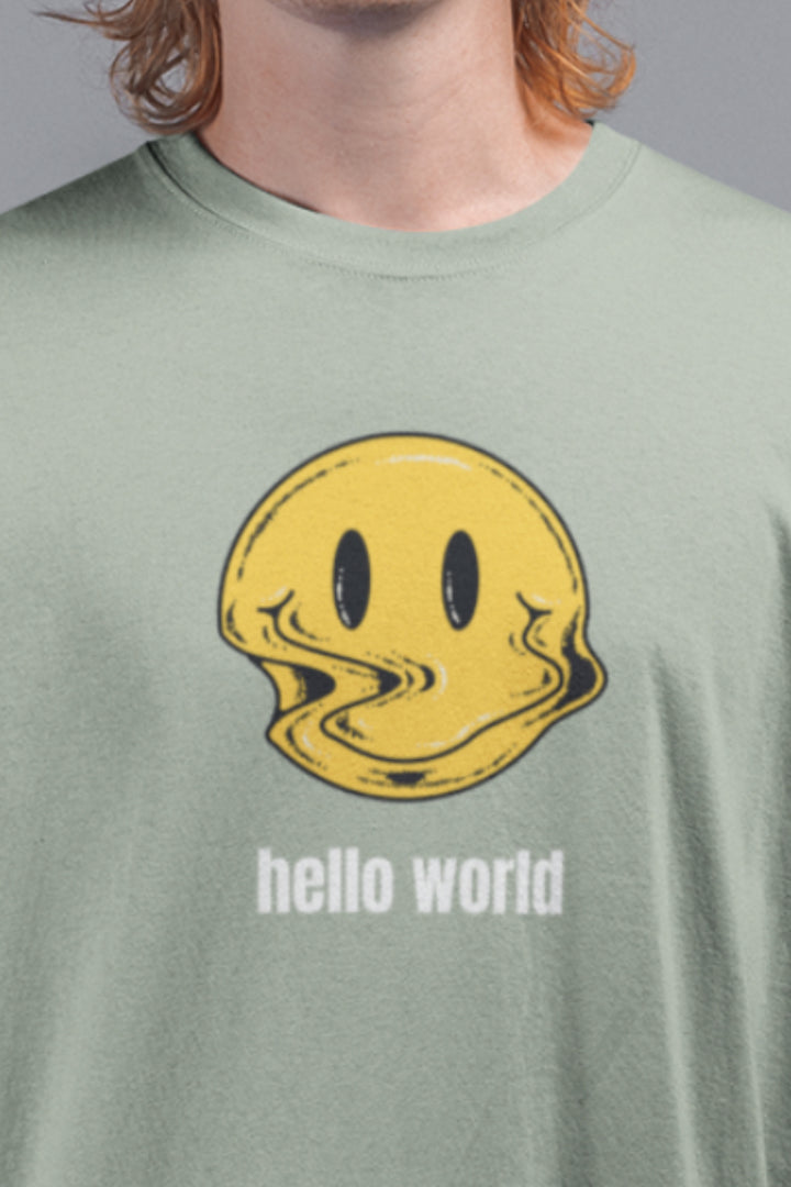 Hello World Graphic Printed Pastel Green Tshirt