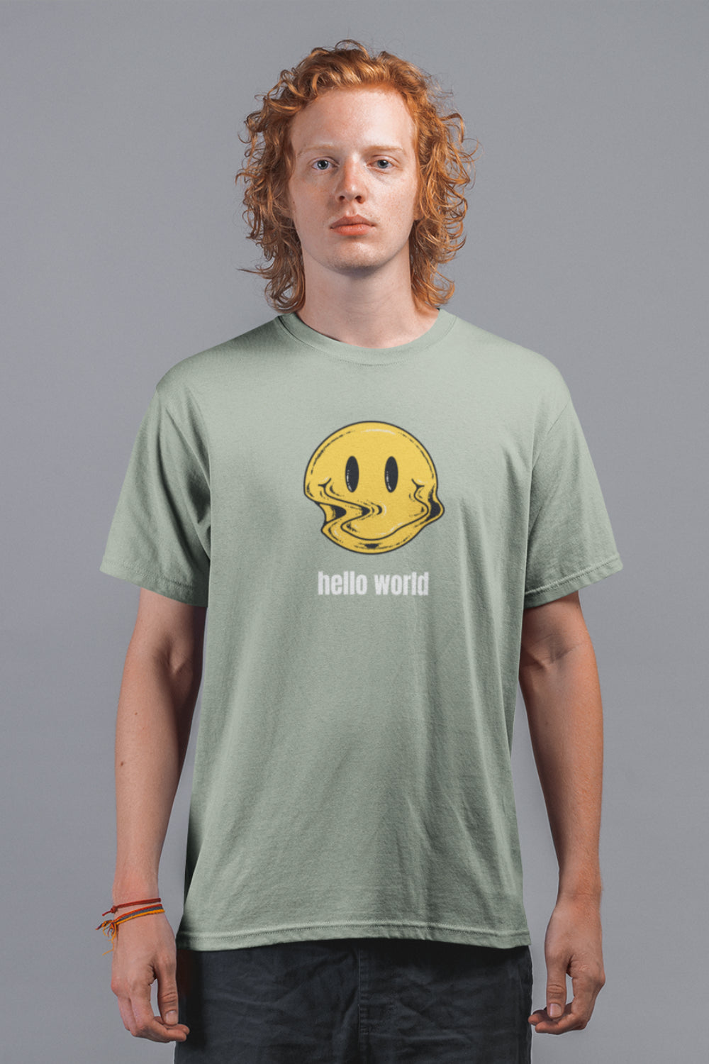 Hello World Graphic Printed Pastel Green Tshirt