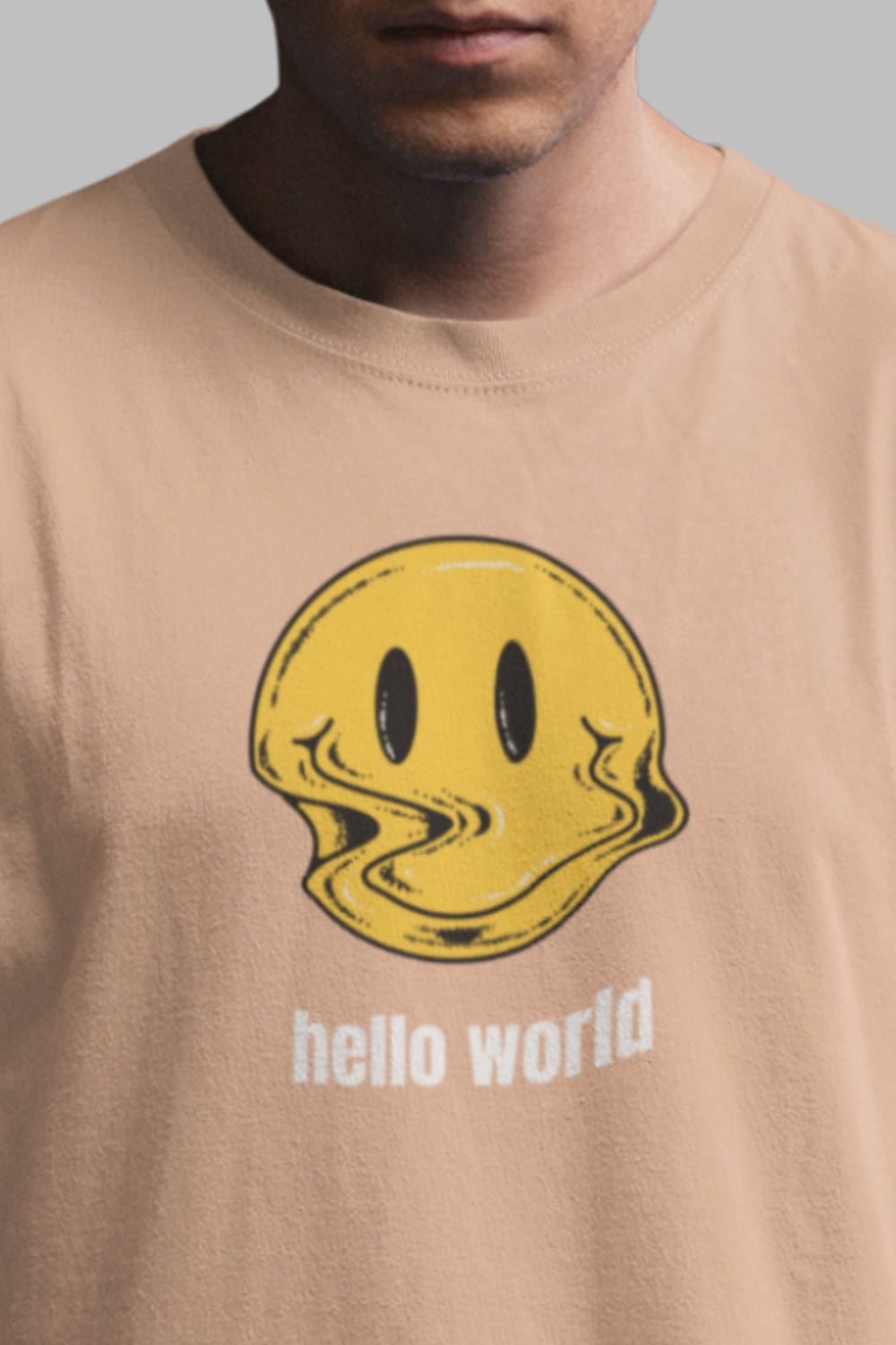 Hello World Graphic Printed Peach Tshirt
