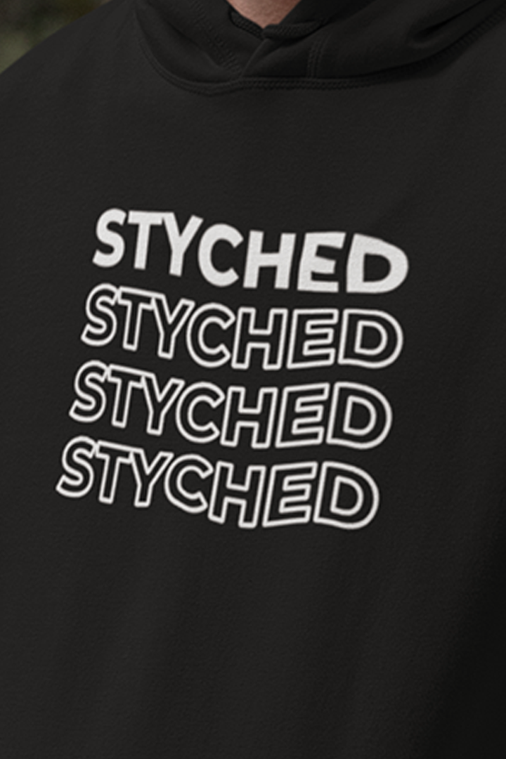 White Styched Print Premium Non Zipper Black Hoodie