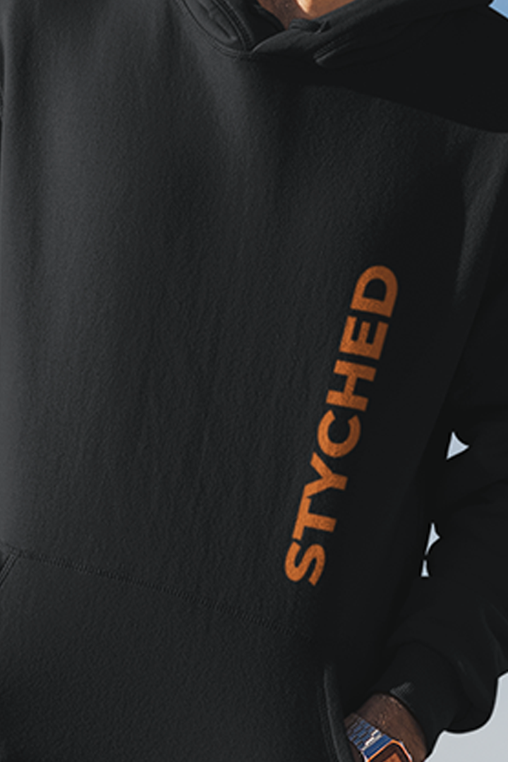 Yellow Styched Print Premium Non Zipper Black Hoodie