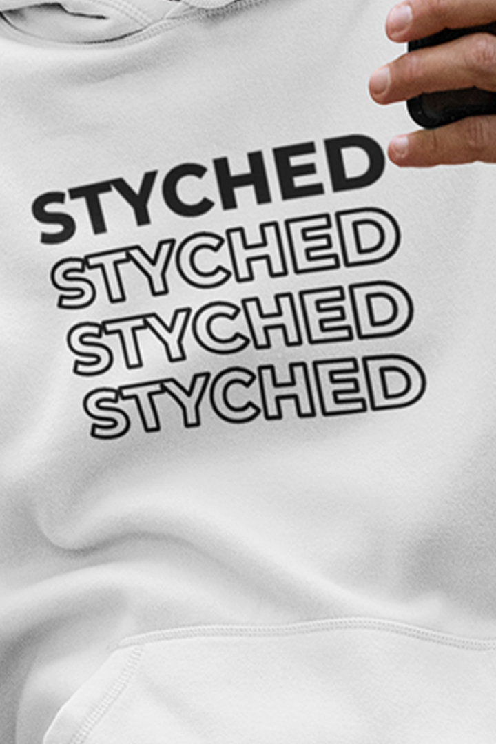 Black Styched Print Premium Non Zipper White Hoodie