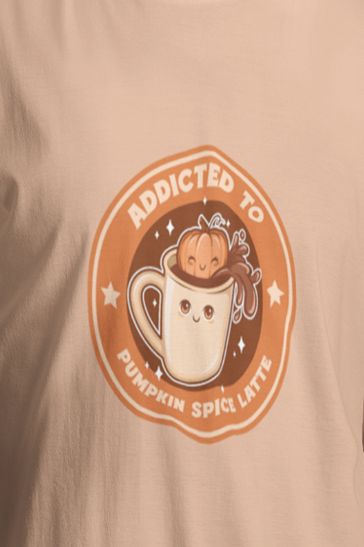 Addicted To Pumpkin Spice Latte Graphic Printed Peach Tshirt