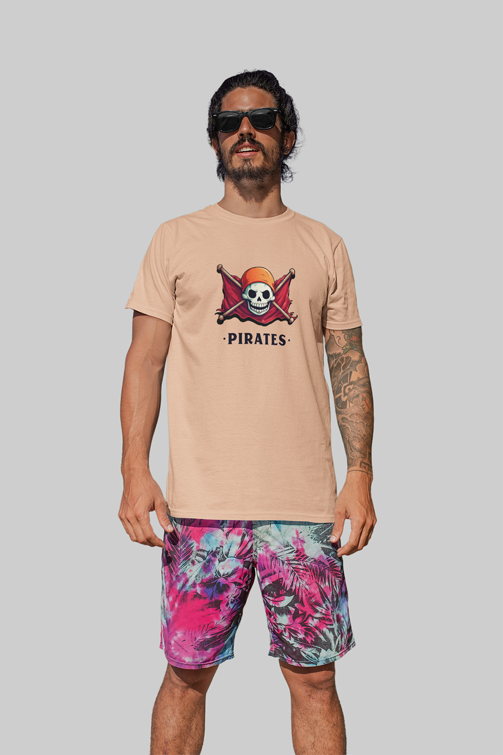Pirates Graphic Printed Peach Tshirt