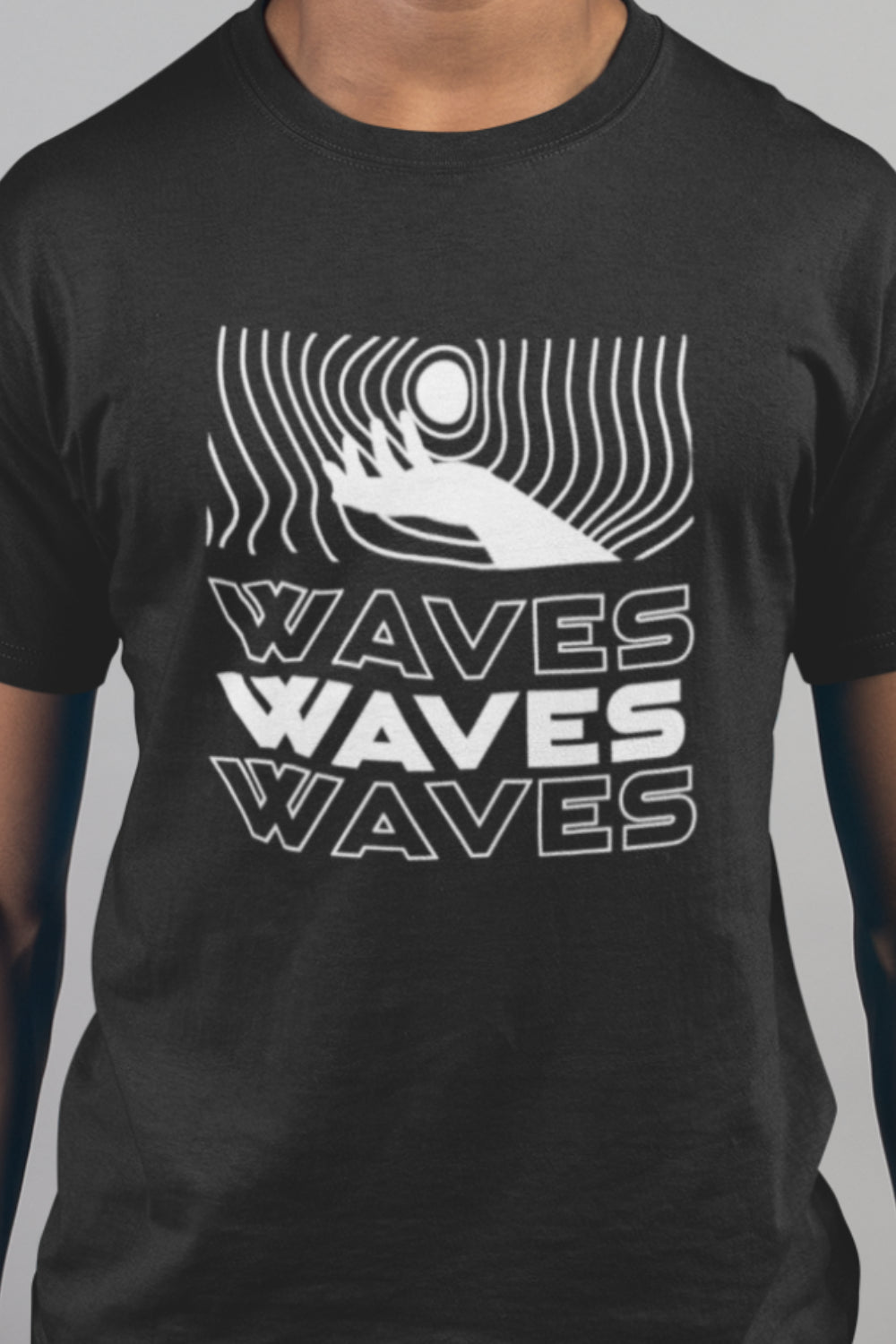 Waves Graphic Printed Black Tshirt