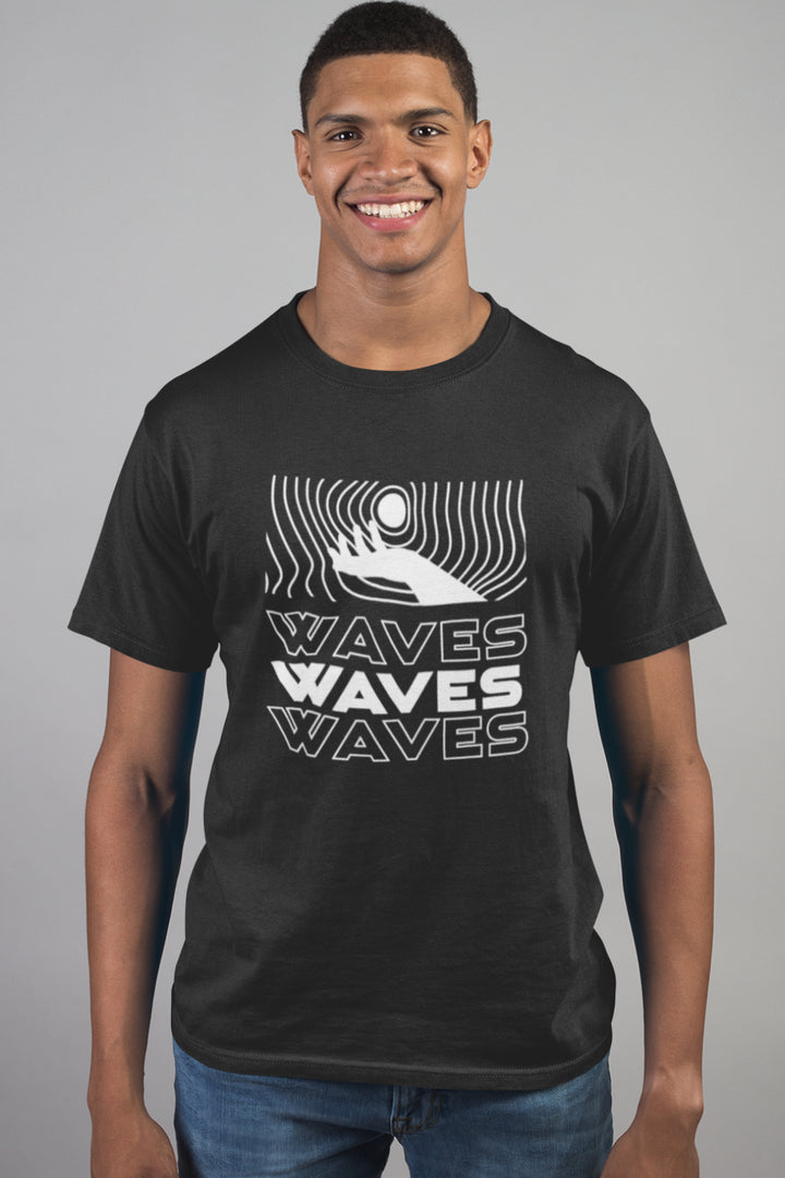 Waves Graphic Printed Black Tshirt