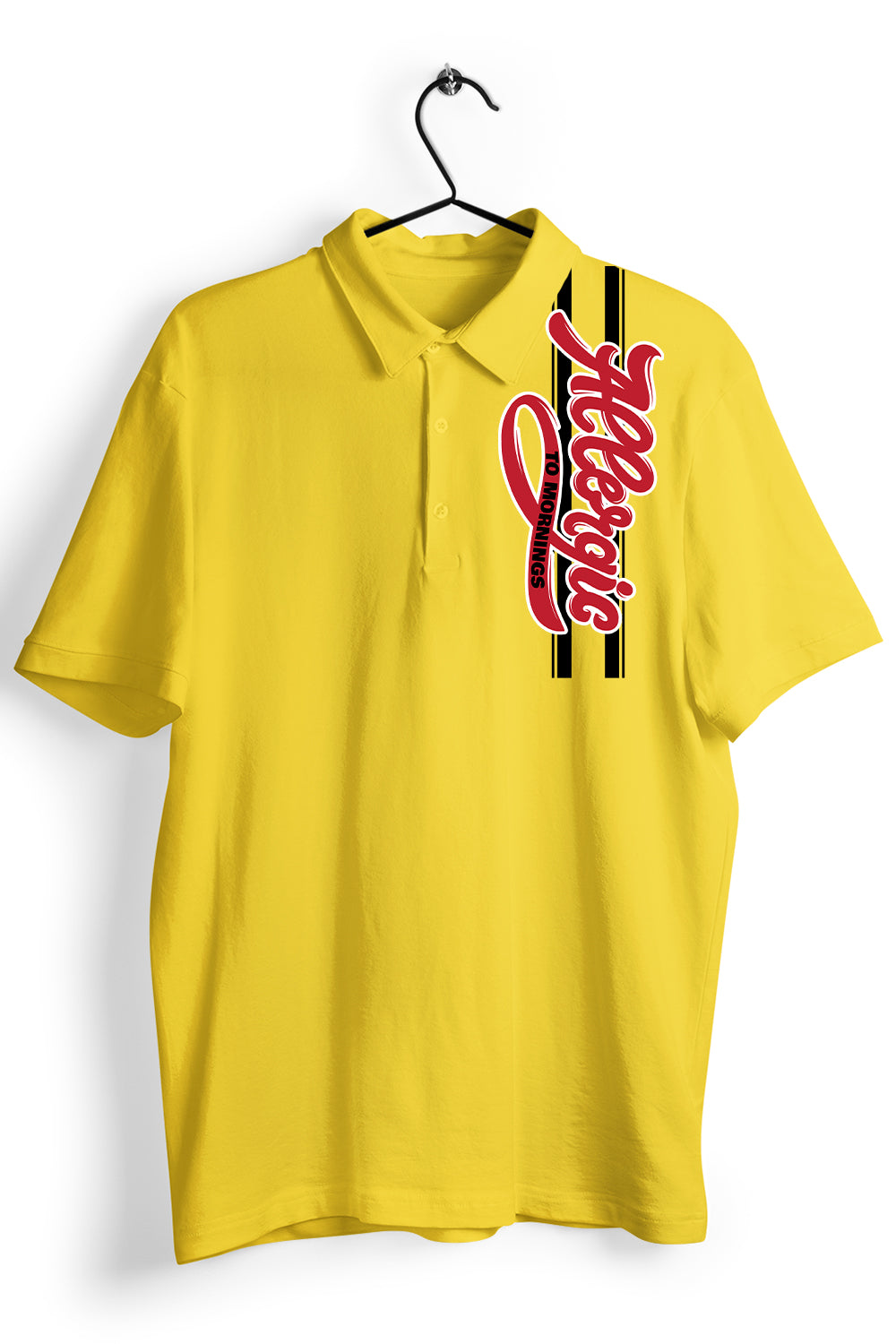 Allergic to Morning Graphic Pocket Printed Yellow Polo Shirt