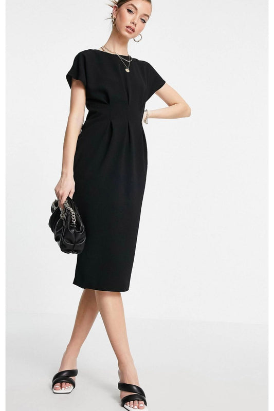 Black Back Slit Midi Dress