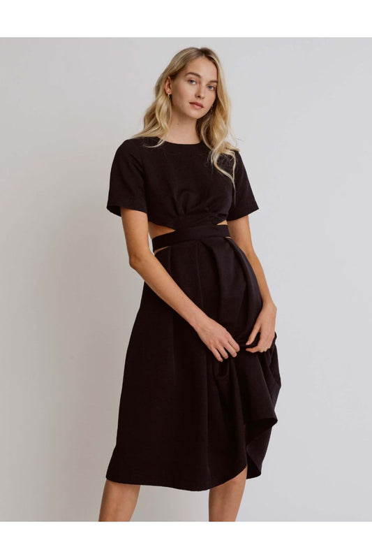 Black Belted Midi Dress