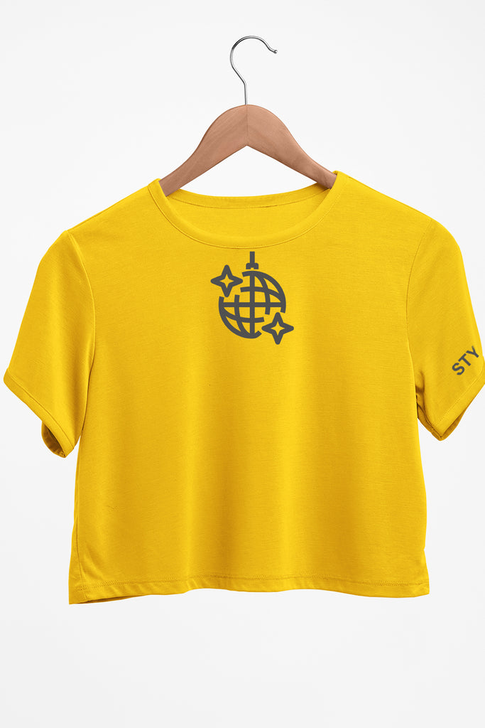 Disco Graphic Printed Yellow Crop Top