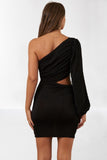Dont Lie Black Asymmetric Shoulder Dress
