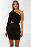Dont Lie Black Asymmetric Shoulder Dress