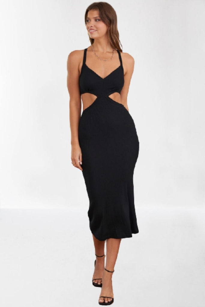 Ping Me Black Side Cut Out Dress