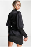 Short Black Cut Out Long Cuffs Dress