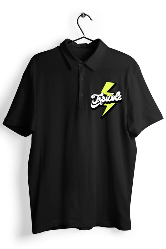 Trouble Graphic Pocket Printed Black Polo Shirt