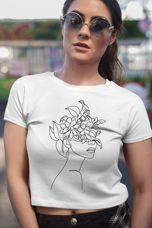 Flower Woman Graphic Printed White Crop Top