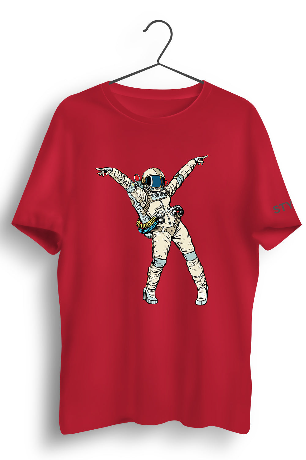 Astroanaut Dancing Graphic Printed Red Tshirt