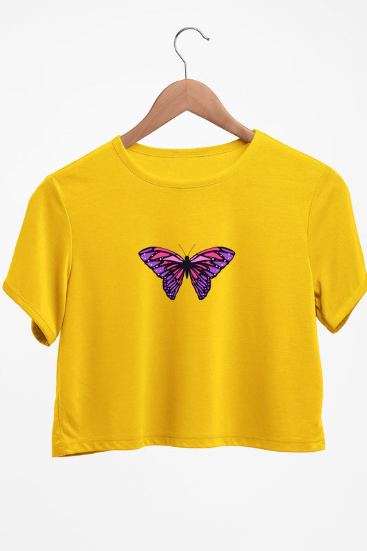 Butterfly Graphic Printed Yellow Crop Top