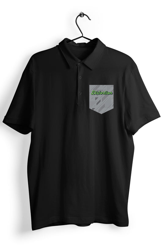 Distortion GraPhic Pocket Printed Black Polo Shirt