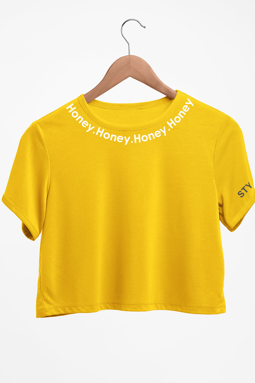 Honey Graphic Printed Yellow Crop Top