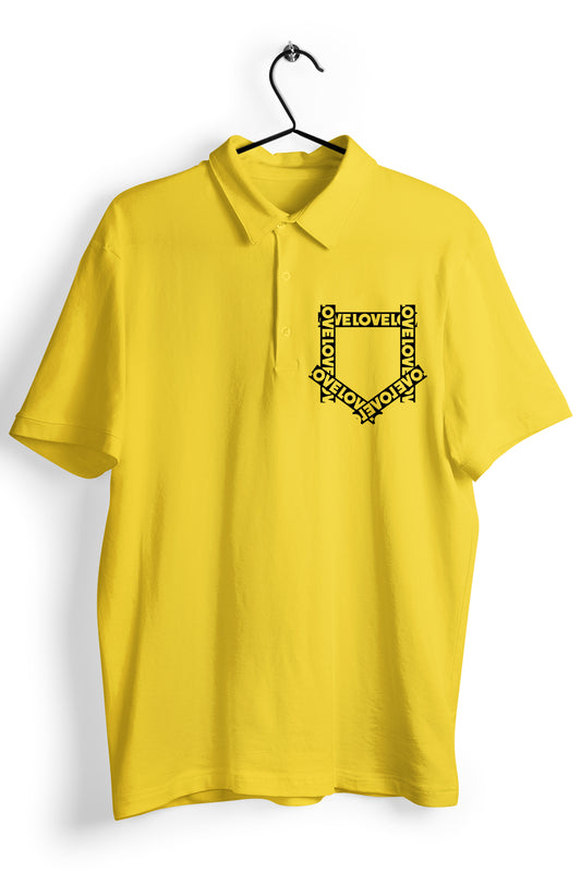 Love Pocket Graphic Pocket Printed  Yellow Polo Shirt