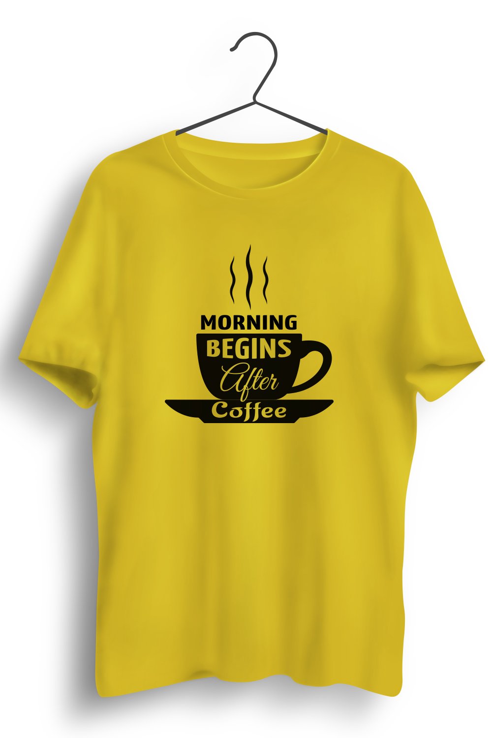 Morning Begins After Coffee Graphic Printed Yellow Tshirt
