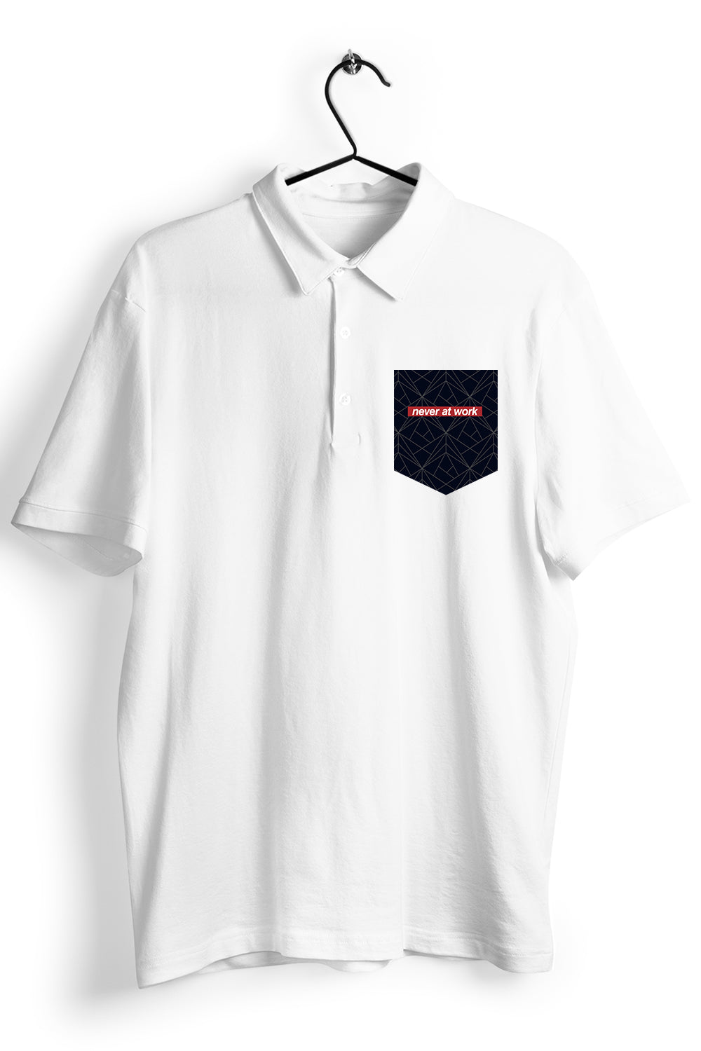 Never At Work Graphic Pocket Printed White Polo Shirt