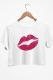 Red Lip Graphic Printed White Crop Top